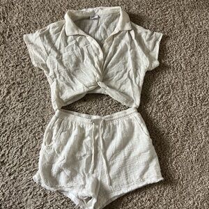 White Cotton Textured Two-Piece Set